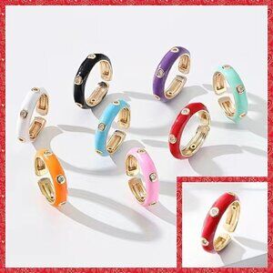 Thin Enamel and Copper Adjustable Stackable Ring #1210 RED